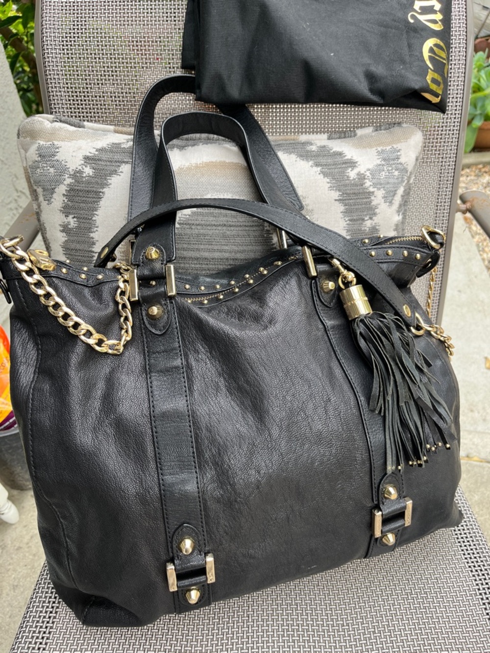 Juicy Couture Vintage Leather Shoulder Crossbody Bag Gold Chain Tassle